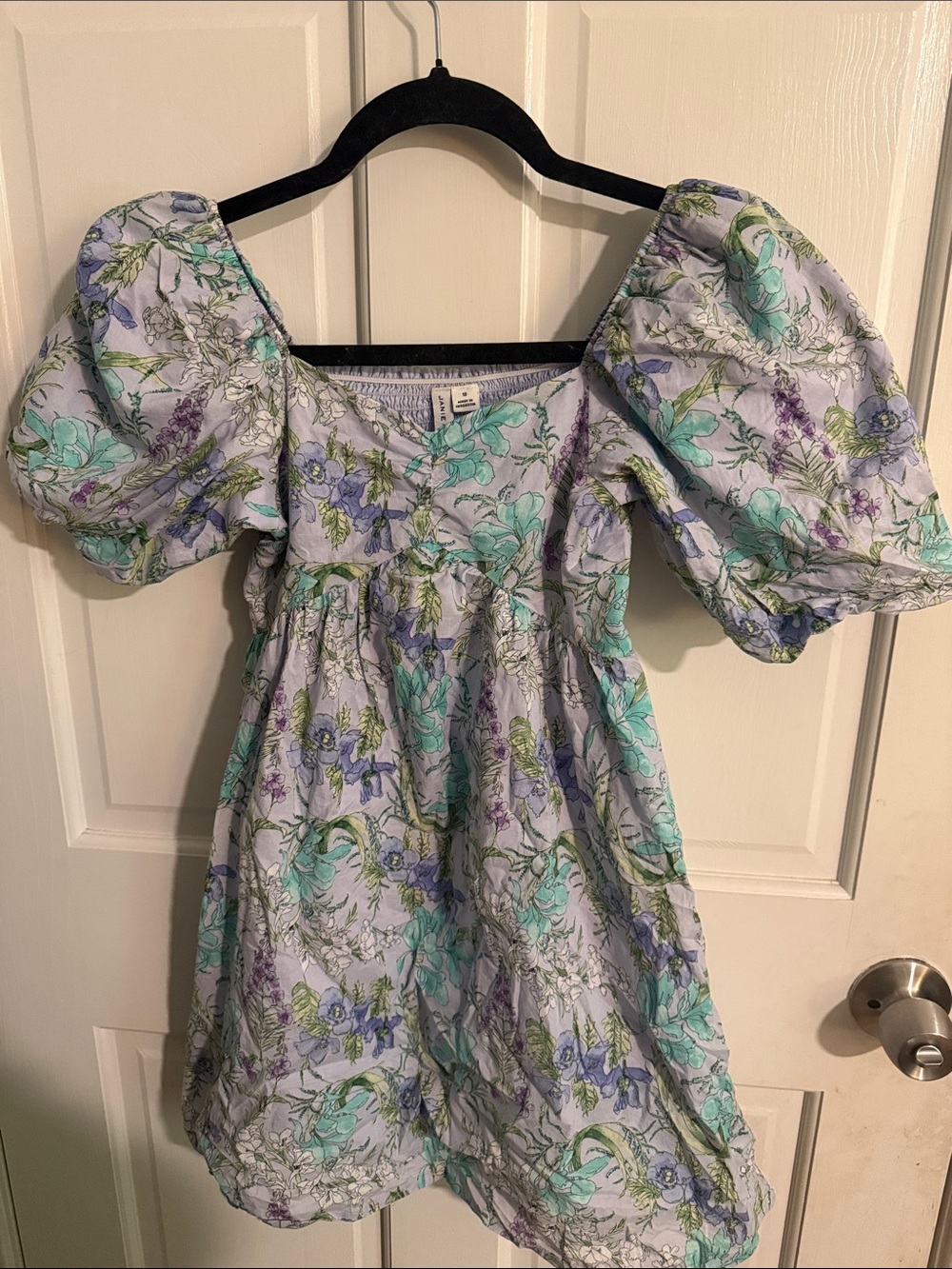 Janie and Jack Lavender Floral Puff-Sleeve Dress with Mint Accents